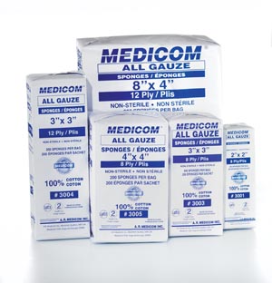 Amd Medicom NS Sponges, 4" x 4", 12-Ply, 200 sleeve