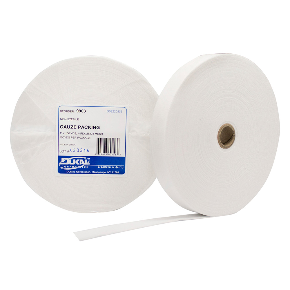 Dukal 1 inch x 100 yds 4-Ply Gauze Packing Roll, 10/Pack