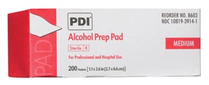 PDI Alcohol Prep Pad, Medium, Sterile, 1.1" x 2.6", Applicator 2" x 2"