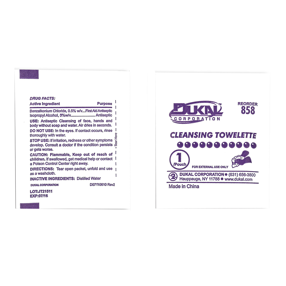 Dukal 5 x 8 inch Cleansing Towelette, 1500/Pack