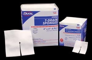 Dukal T-Drain Sponge, 4" x 4" Sterile, 16 Ply, 25 tray