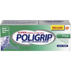 Super Poligrip® Free Denture Adhesive Cream Travel Size, 0.75 oz. tube