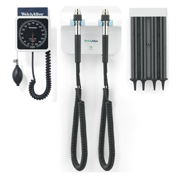 Welch Allyn Green Series 777 Wall Diagnostic System with Wall Transformer, Wall Aneroid , KleenSpec Dispenser
