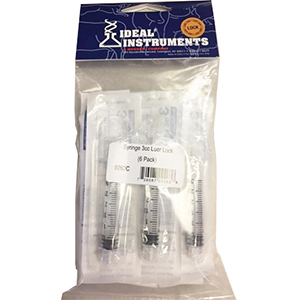 Ideal Syringe Luer Lock Soft Retail Pack - 3 cc (6 Pack)