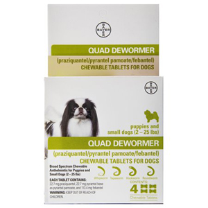 Bayer Quad Dewormer for Dogs 2-25 lb (4 Pack)