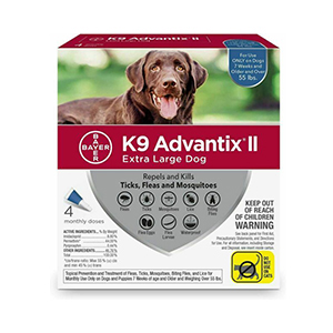 K9 Advantix II Flea & Tick Spot-On for Dogs 56-100 lb (4 Pack)