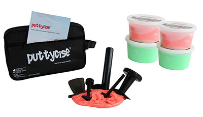 Puttycise 5-piece tool set w/carry bag, manual, 2 x 1 lb red and 2 x 1 lb green putty