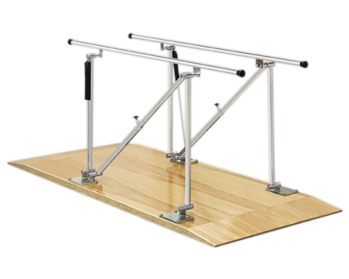 Parallel Bars, wood platform mounted, height adjustable, 10' L x 22.5" W x 31" - 41" H
