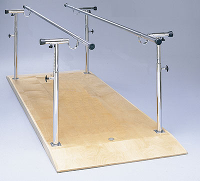 Parallel Bars, wood platform mounted, height and width adjustable, 12' L x 19" - 26" W x 26" - 44" H