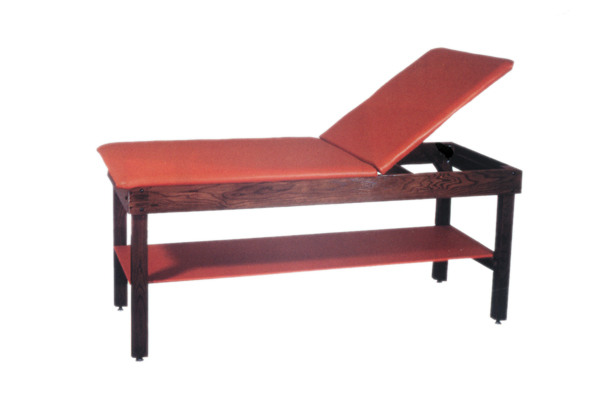 wooden treatment table - H-brace, shelf, adjustable back, upholstered, 72" L x 30" W x 30" H