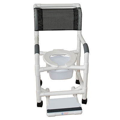 MJM International, shower chair (18"), twin casters (3"), sliding footrest