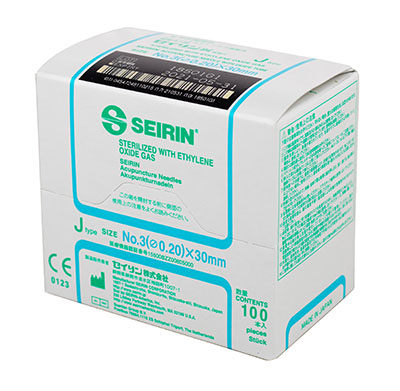 SEIRIN J-Type Acupuncture Needles, Size 3 (0.20mm) x 30mm, Box of 100 Needles
