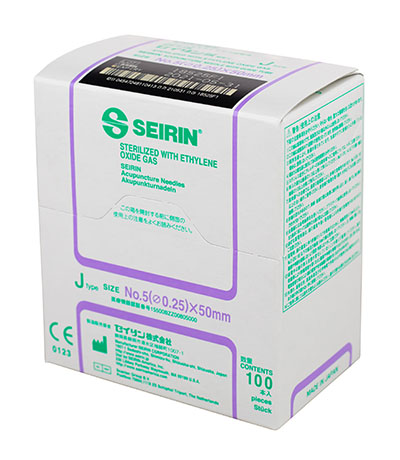 SEIRIN J-Type Acupuncture Needles, Size 5 (0.25mm) x 50mm, Box of 100 Needles