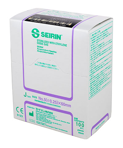 SEIRIN J-Type Acupuncture Needles, Size 5 (0.25mm) x 60mm, Box of 100 Needles