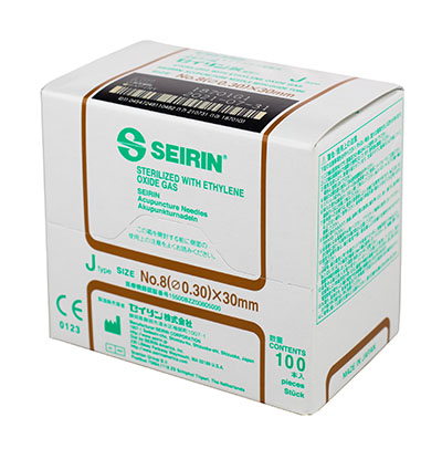 SEIRIN J-Type Acupuncture Needles, Size 8 (0.30mm) x 30mm, Box of 100 Needles