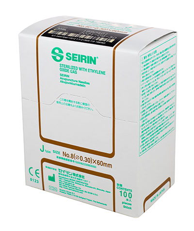 SEIRIN J-Type Acupuncture Needles, Size 8 (0.30mm) x 60mm, Box of 100 Needles