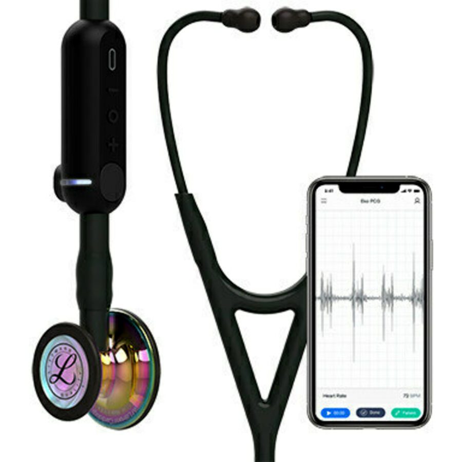 3M Littmann Core Digital Stethoscope, Rainbow CP, Black Tubing