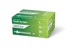 UltiMed, Inc. Insulin Syringe, 1cc, 28G x ½", 100/bx