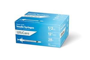 UltiMed, Inc. Insulin Syringe, 1/2cc, 28G x ½", 100/bx
