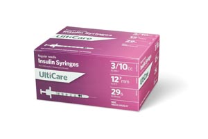UltiMed, Inc. Insulin Syringe, 3/10cc, 29G x ½", 100/bx