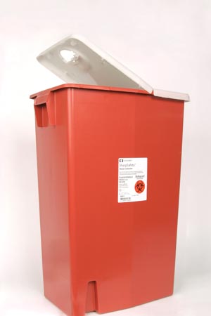 Cardinal Health Container, 18 Gal Red, Hinged Lid, 5/cs 