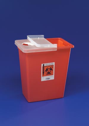 Cardinal Health Container, 8 Gal Red, Hinged lid, 10/cs (18 cs/plt) 