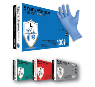 Sempermed USA Exam Glove, Nitrile, Extended Cuff, Powder-Free, Blue, Large