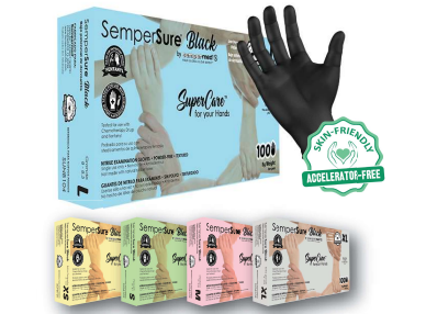 Sempermed USA Exam Glove, Nitrile, Powder-Free, Accelerator-Free, Black, Large