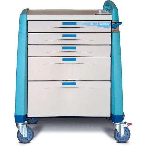 Capsa Avalo Compact Emergency Medical Cart with (3) 3 inch/(1) 6 inch/(1) 10 inch Drawers, Blue
