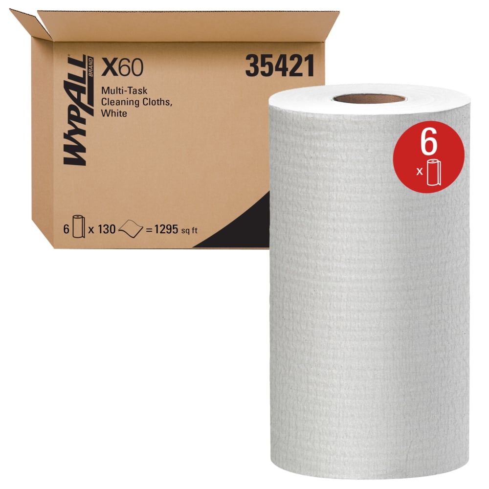 Kimberly-Clark Professional Wiper X60, 19.6" x 13.4", White, 130 sheets/rl, 6 rl/cs