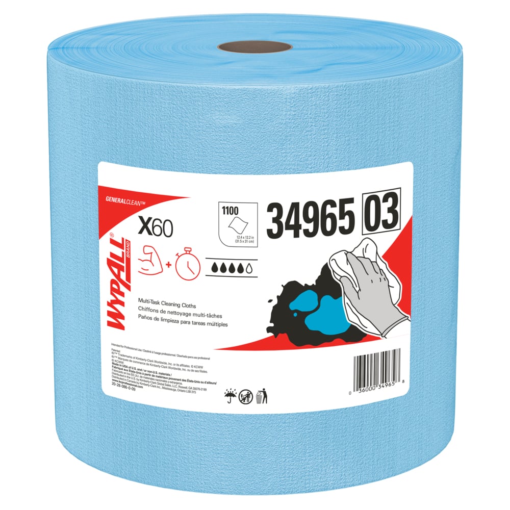 Kimberly-Clark Professional X60 Cloth, 12.5" x 13.4", Blue, 1100 sheets/rl, 1 rl/cs