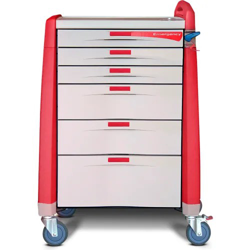 Capsa Avalo Standard Emergency Medical Cart with (3) 3 inch/(2) 6 inch/(1) 10 inch Drawers, Red