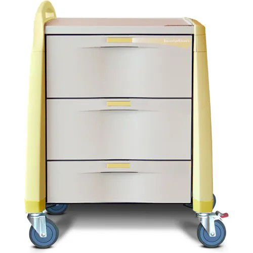 Capsa Avalo Compact Isolation Medical Cart with (1) 6 inch/(2) 10 inch Drawers, Extreme Yellow