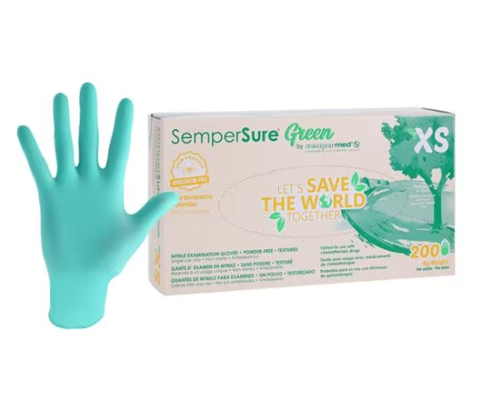 Sempermed USA Exam Glove, Nitrile, Green, Textured, X-Small, Powder Free (PF), 200/bx