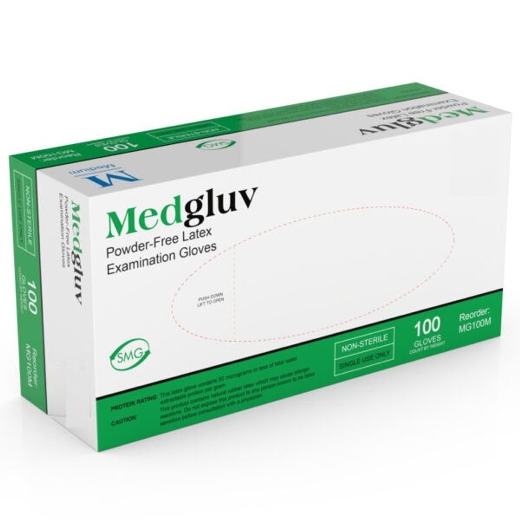 Medgluv, Inc. Exam Glove, Large, Powder-Free, Textured, Low Protein, Latex, Non-Sterile