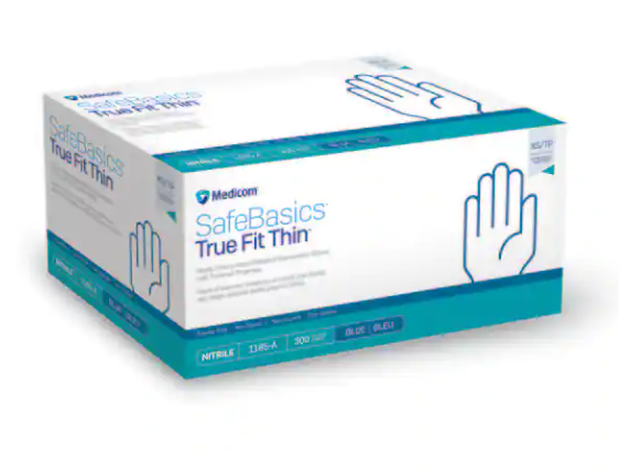 Medicom, Inc. SafeBasics True Fit Thin Powder-Free Nitrile Gloves, Blue. Medium. 300/bx