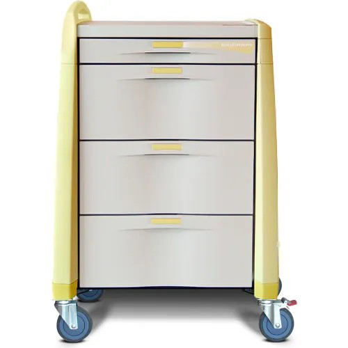 Capsa Avalo Standard Isolation Medical Cart with (1) 3 inch/(3) 10 inch Drawers, Extreme Yellow