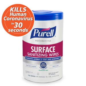 GOJO Industries, Inc. Purell® Foodservice Surface Sanitizing Wipes, 110ct Canister, 6/ct