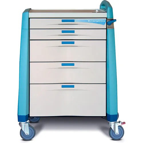 Capsa Avalo Intermediate Emergency Medical Cart with (2) 3 inch/(2) 6 inch/(1) 10 inch Drawers, Blue