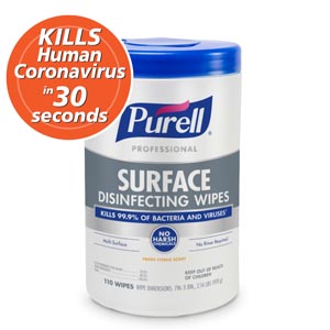 GOJO Industries, Inc. Purell® Foodservice Surface Disinfecting Wipes, 110ct Canister, 6/ct