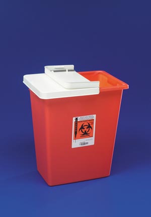 Cardinal Health Container, 12 Gal Red, Sealing, Gasket Hinged Lid