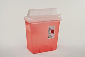 Cardinal Health Sharps Container, 2 Gal, Transparent Red, Clear Lid, 12¾"H x 7¼5"D x 10½"W