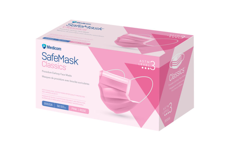 AMD-Medicom Procedure Earloop Face Mask, Pink, Level 3