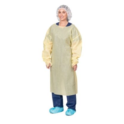 Aspen Surgical Gown, SMS, Over the Head, Full Back, Yellow, Universal