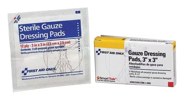 First Aid Only 3 inch x 3 inch Sterile Gauze Pad, 8/Box