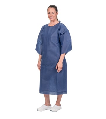 Aspen Surgical Gown, Patient, Full Back, 3/4 Sleeve, Dark Blue, Universal