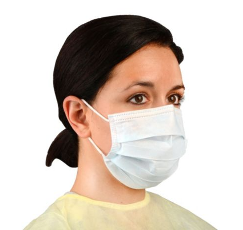 Cardinal Health Procedure Mask, Earloops, Blue, Level 1, Poly Inner Layer