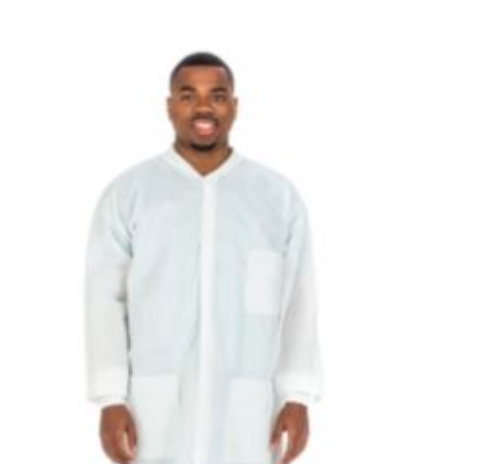 Cardinal Health Lab Coat, SMS, Knit Collar/Cuffs, Snap Front, Medium, White
