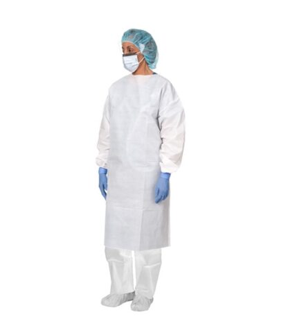 Aspen Surgical Gown, Tyvek, Isolation, Tie Collar w/ Knit Cuff, White, Universal