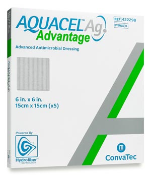 Convatec Ag Advantage, Enhanced Hydrofiber with Silver, Non-Adhesive, 6" x 6", 5/bx